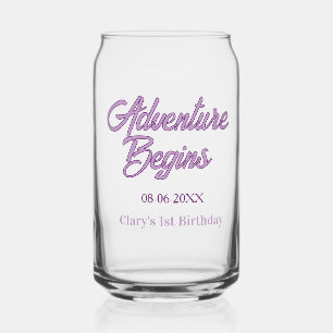 Abenteuer beginnt 1. Geburtstag Name Datum einfach Dosenglas