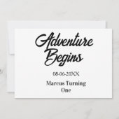 Abenteuer beginnt 1. Geburtstag Name Datum einfach Einladung (Rückseite)