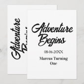 Abenteuer beginnt 1. Geburtstag Name Datum einfach Einladung (Vorne/Hinten)