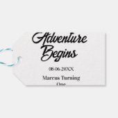 Abenteuer beginnt 1. Geburtstag Name Datum einfach Geschenkanhänger (Rückseite Horizontal)
