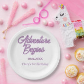 Abenteuer beginnt 1. Geburtstag Name Datum einfach Pappteller (Party)
