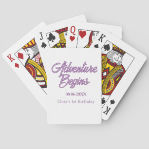 Abenteuer beginnt 1. Geburtstag Name Datum einfach Spielkarten