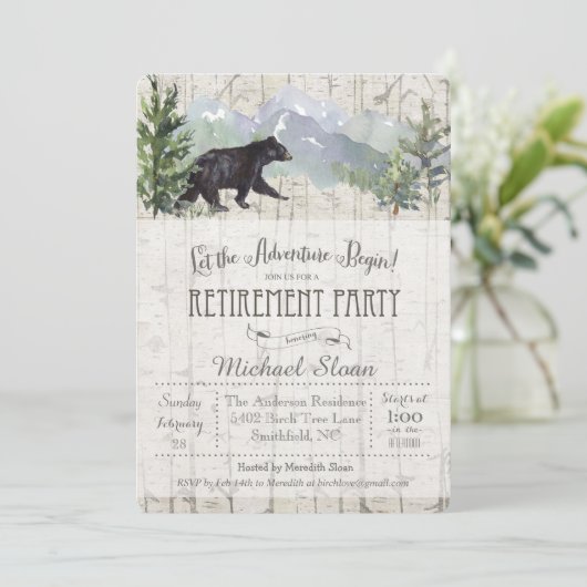 Abenteuer beginnt Bear Retirement Einladung (Stehend Vorderseite)