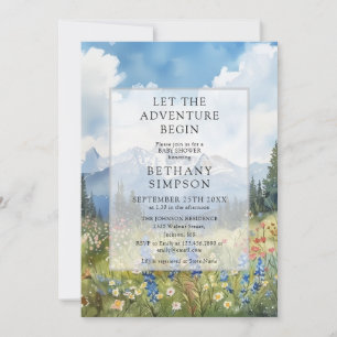 Abenteuer Beginnt Berg Florale Babyparty Einladung