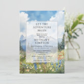 Abenteuer Beginnt Berg Foto QR Code Baby Shower Einladung (Stehend Vorderseite)