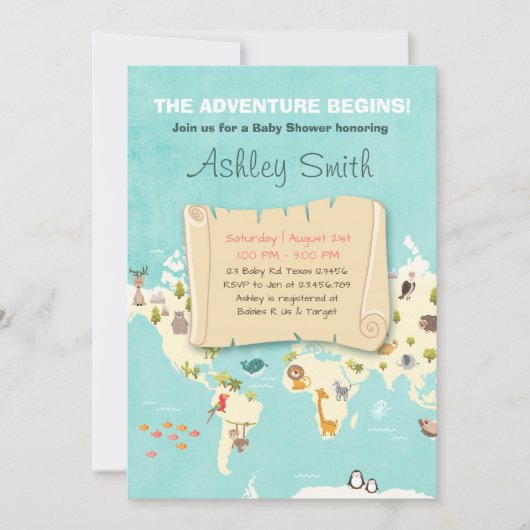 Abenteuer beginnt Dusche einladen Reisen Die Orte Einladung (Vorderseite)