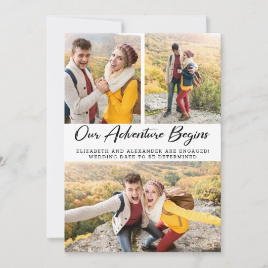 Abenteuer beginnt Foto Verlobung Ankündigung (Vorderseite)