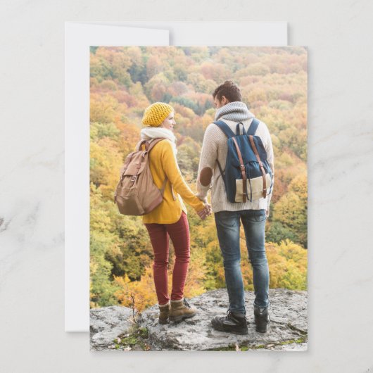 Abenteuer beginnt Foto Verlobung Ankündigung (Rückseite)