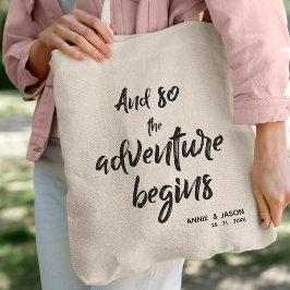 Abenteuer beginnt Gastgeschenk Hochzeit in Braut u Tragetasche