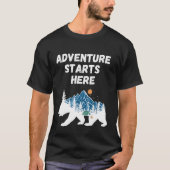 Abenteuer beginnt hier Silhouette Camping T-Shirt (Vorderseite)