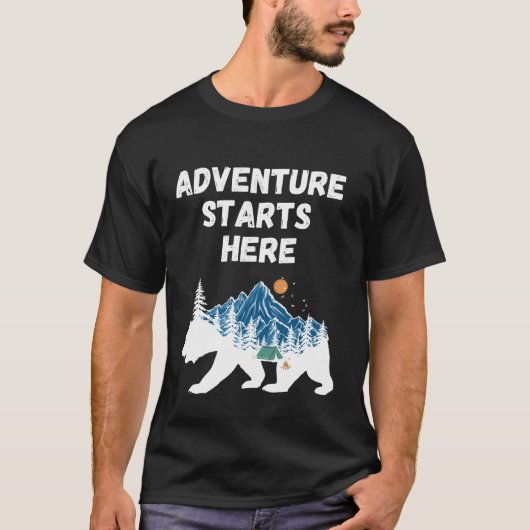 Abenteuer beginnt hier Silhouette Camping T-Shirt (Vorderseite)