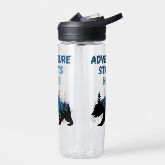 Abenteuer beginnt hier Silhouette Camping Trinkflasche (Links)