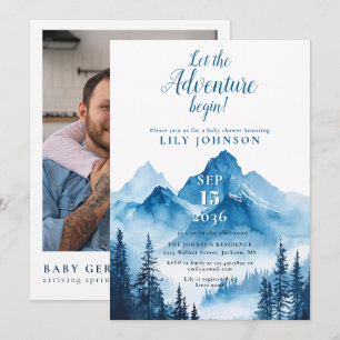 Abenteuer Beginnt Mountain Baby Shower Foto QR Cod Einladung