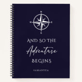 Abenteuer beginnt Personalisierte Dunkelblaureise Notizblock (Vorderseite)