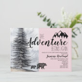 Abenteuer beginnt Pink Baby Sprinkle by Mail Einladung (Stehend Vorderseite)