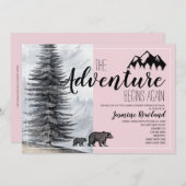 Abenteuer beginnt Pink Baby Sprinkle by Mail Einladung (Vorne/Hinten)