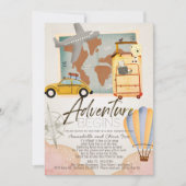 Abenteuer beginnt Reisen Pink Baby Dusche by Mail Einladung (Vorderseite)