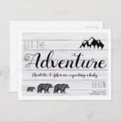 Abenteuer beginnt Rustikale Waldbären Schwangersch Ankündigungspostkarte (Vorne/Hinten)