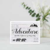 Abenteuer beginnt Rustikale Waldbären Schwangersch Ankündigungspostkarte (Stehend Vorderseite)