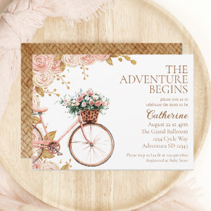 Abenteuer beginnt Vintage Floral Fahrrad Baby Show Einladung