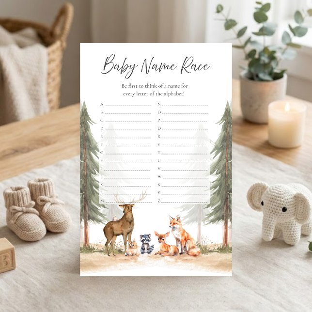 Abenteuer Beginnt Wald Dusche Name Rennspiel (Let the Adventure Begin Woodland Animals Baby Shower Baby Name Race Game)