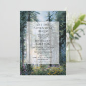 Abenteuer Beginnt Wald Foto QR Code Baby Shower Einladung (Stehend Vorderseite)