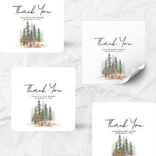 Abenteuer Beginnt Wald Winter Baby Shower  Quadratischer Aufkleber