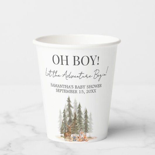 Abenteuer Beginnt Waldtiere Baby Shower Pappbecher (Vorderseite)