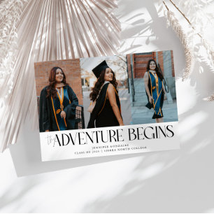 Abenteuer beginnt White Grad Multi Foto Ankündigung