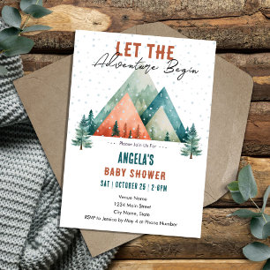 Abenteuer beginnt Winter Berge Baby Shower  Einladung