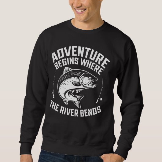 Abenteuer beginnt, wo der Fluss Bends Salmon Fisch Sweatshirt (Vorderseite)