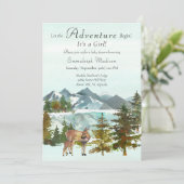 Abenteuer Begins Girl Rustic Deer Baby Dusche Einladung (Stehend Vorderseite)