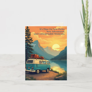 Abenteuer-Camper-Berg-Sonnenuntergangs-Szene im Ru Dankeskarte