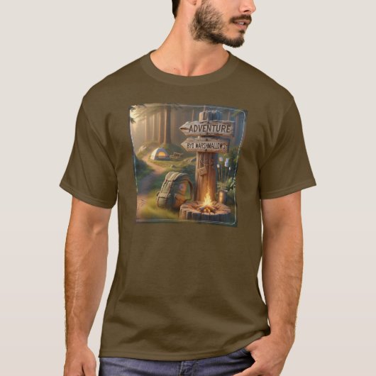Abenteuer Camping – Bring deine eigenen Marshmallo T-Shirt (Vorderseite)