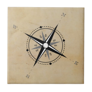 Abenteuer-Erkundung mit Vintage-Kompassrose Fliese