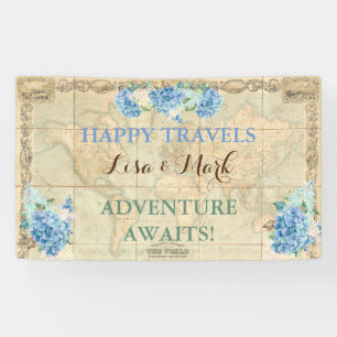 Abenteuer erwarten Sie, Vintage-Weltkarte Blaue Ho Banner