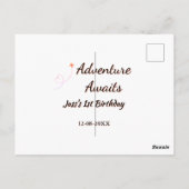 Abenteuer erwartet 1. Geburtstag Name Datum Planer Postkarte (Rückseite)