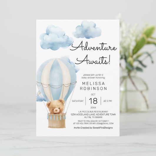 Abenteuer erwartet Baby Boy Dusche Einladung (Stehend Vorderseite)