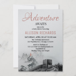 Abenteuer erwartet Berge Reise Babydusche Einladung