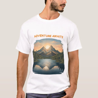 Abenteuer erwartet Bergsonnenuntergang See Reflexi T-Shirt