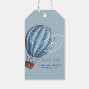 Abenteuer erwartet Blau Heißluftballon-Baby-Party Geschenkanhänger