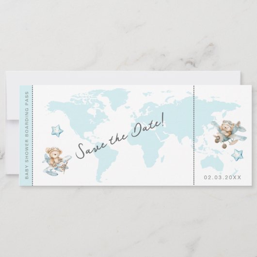 Abenteuer erwartet Boarding-Pass für fliegende Bär Einladung (Rückseite)