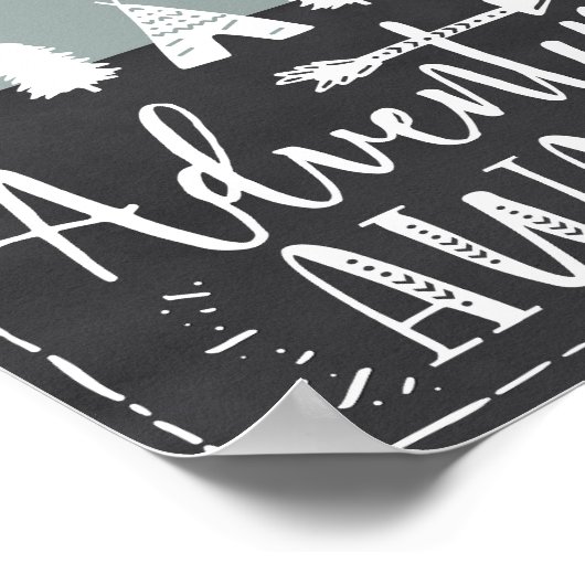 Abenteuer erwartet Boho Mountains Teepee Art Poste Poster (Ecke)