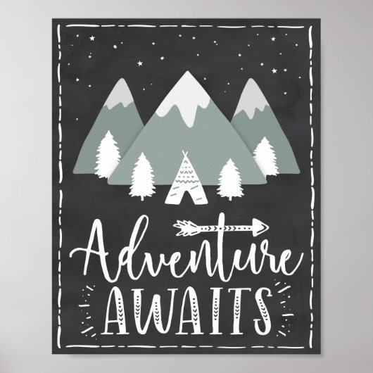 Abenteuer erwartet Boho Mountains Teepee Art Poste Poster (Vorne)