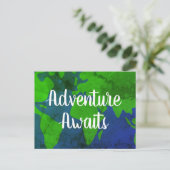 Abenteuer erwartet das neue ankündigungspostkarte (Stehend Vorderseite)
