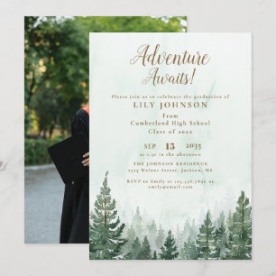 Abenteuer erwartet Forest Graduation Party Foto Einladung