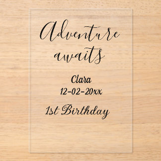 Abenteuer erwartet glücklichen 1. Geburtstag Name Acryleinladungen
