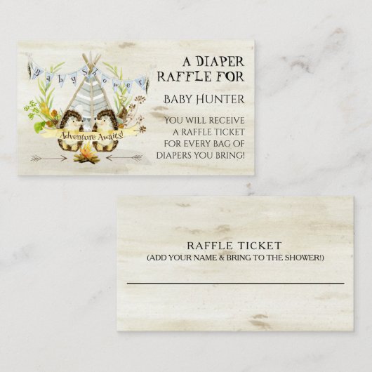 Abenteuer erwartet Igelteepee-WindelRaffle Begleitkarte (Vorne/Hinten)