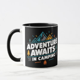 Abenteuer erwartet in Camping, schwarze Tasse