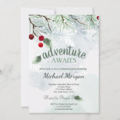 Abenteuer erwartet Kiefernwald-Branch-Ruhestand Einladung (Vorderseite)